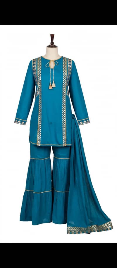 Teal blue sharara dress 3pc size 40 only in 1500 rupees