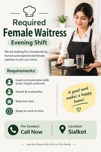 Female waitress for evening