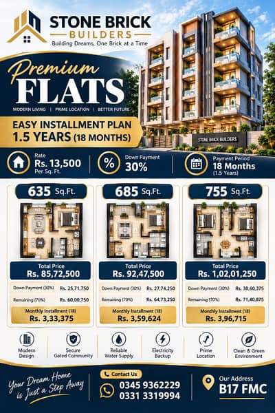 1 Bed Apartment Available For Sale on Installments. In Faisal Margalla City ( FMC ) B-17 Islamabad.