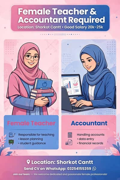 Required Female teacher and Accountant