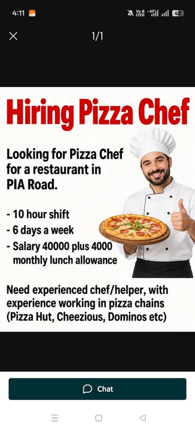 Pizza Chef Required