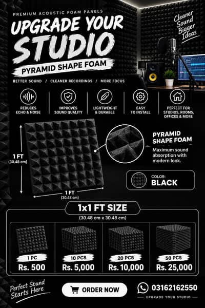 Pyramid Acoustic Foam| soundproofing foam 1x1ft