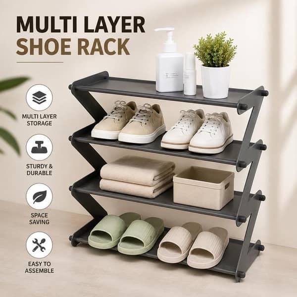 4-Tier Z-Shaped Multi-Layer Shoe Rack – Portable Space-Saving Footwear Organizer Shelf & Storage Display Unit for Entryway, Hallway & Closet