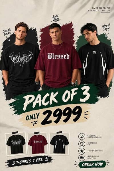  Pack of 3 Premium Oversized T-Shirts – Rs. 2,999 Only!