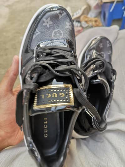Gucli love Lv Print Black Shining Sneakers size 41
