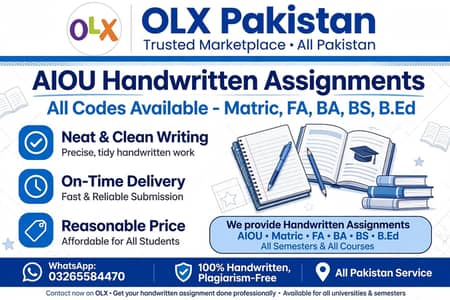 AIOU assignment work available  matric to BEd