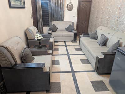 7 Seater Sofa Set | Grey & Cream Combination | Best Condition