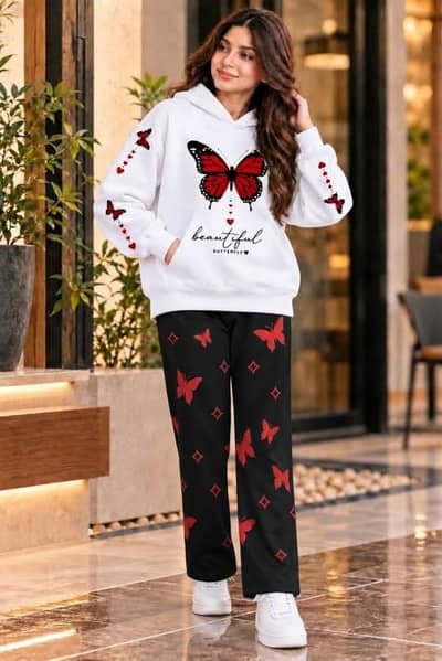 butterfly hoodie and trousers set for girl's