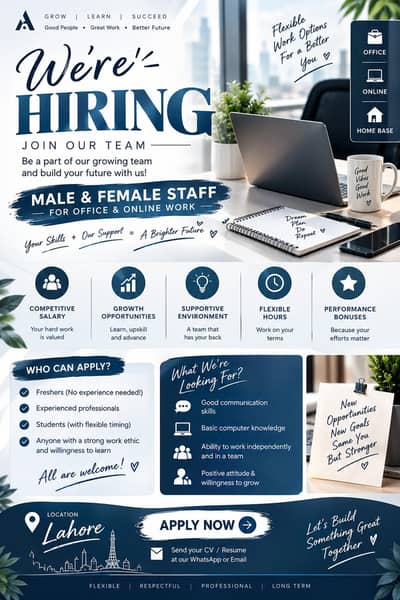 We're hiring male and female staff