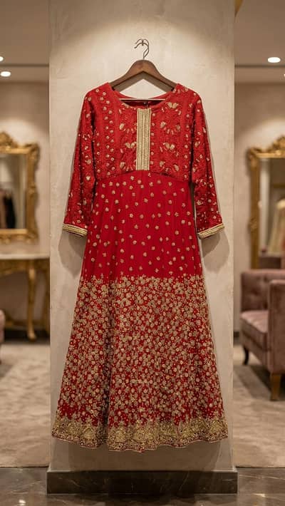 Royal Red & Golden Party Wear Long Frock / Maxi  Description: