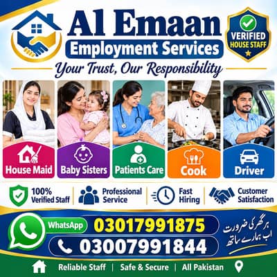 Verified. House Maid. Cook Baby Sister. Patients Care. Chef. Kitchen