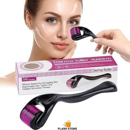 T  Derma Roller System 0.5mm – Facial & Hair Regrowth, Skin Therapy, Wrinkle Reduction, Acne Scar Removal & Hyperpigmentation Treatment with 540 Titanium Micro-Needles