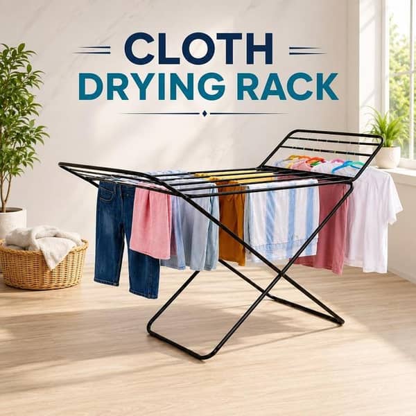 Foldable Metal Cloth Drying Rack – Heavy Duty Gullwing Laundry Drying Stand with Adjustable Wings & Hangers Hooks for Indoor & Outdoor Clothes Airing