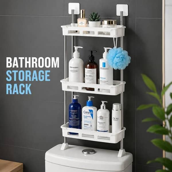 SEO Product Title Over-The-Toilet Bathroom Storage Rack Shelf – Drill-Free Adhesive Wall Mounted Space Saver Organizer with Stainless Steel Pillars for Toiletries & Skincare