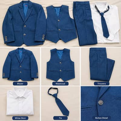 Blue 3 Piece Boys Formal Suit with Shirt and Tie