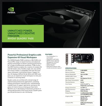 NVIDIA Quadro P600|2GB Graphics Card|Professional GPU|Workstation