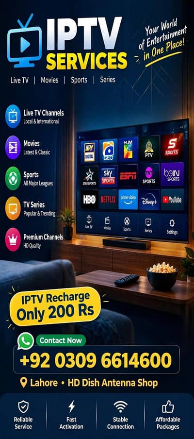Iptv & dish service. tv remote  android box 03096614600