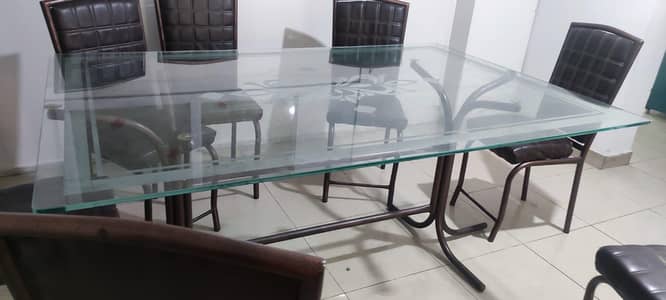 ​8-Seater Glass Top Dining Table Set with Cushioned Leatherette