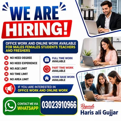 Office work and online work Available for males and females