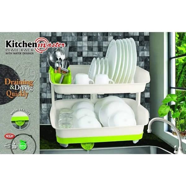T  Two Floor FIber Material Plate or Dish Rack with Water Draining Tray