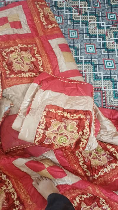 bridal bed sheet with 2 pillow, 2cushion cover n lihaf cover