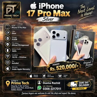 iPhone 17 Pro Max | 512GB | Official PTA Approved | Silver Colour