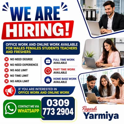 office work and online work available for male and femle