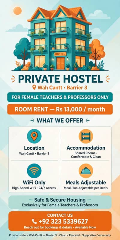 Private Hostel in Wah Cantt for female teachers/professors
