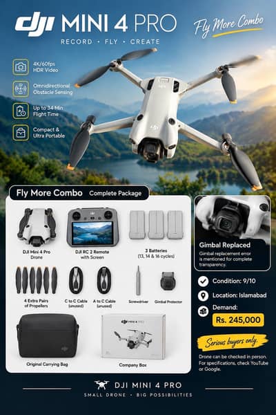 DJI Mini 4 Pro Fly More Combo with DJI RC 2 – 9/10