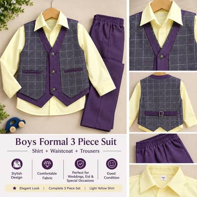 3-Piece Formal Suit – Purple & Grey