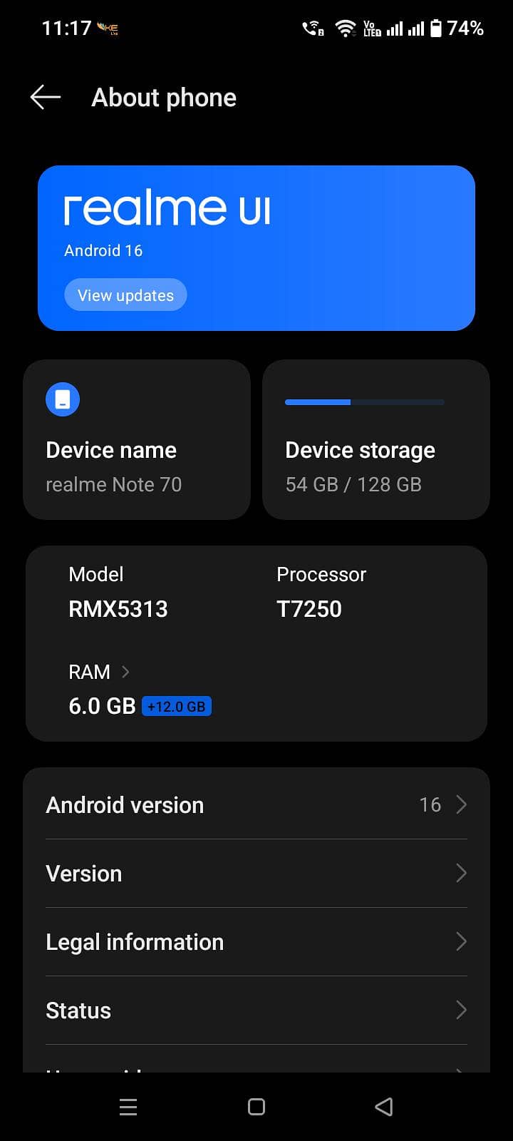 Realme note 70 6
