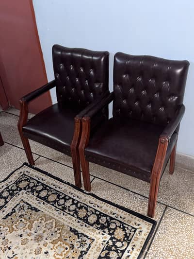 Wooden chairs , premium brown leatherette ( only 20 days used )