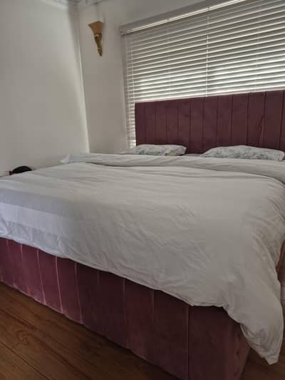 king size iron bed with solid wood side tables (no mattress)