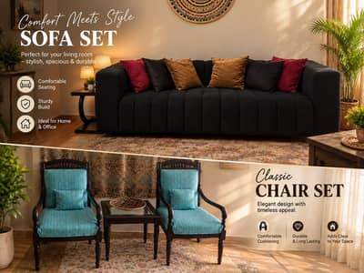 Modern Living Room Furniture Set – 3-Seater 3 Sofas & 2 Coffee Chairs