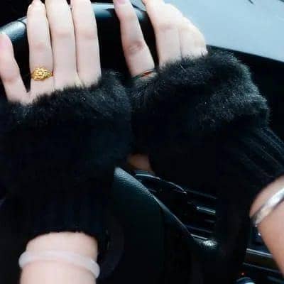 T  Fashion Women Faux Rabbit Fur Hand Wrist Warmer Winter Fingerless Knitted Gloves