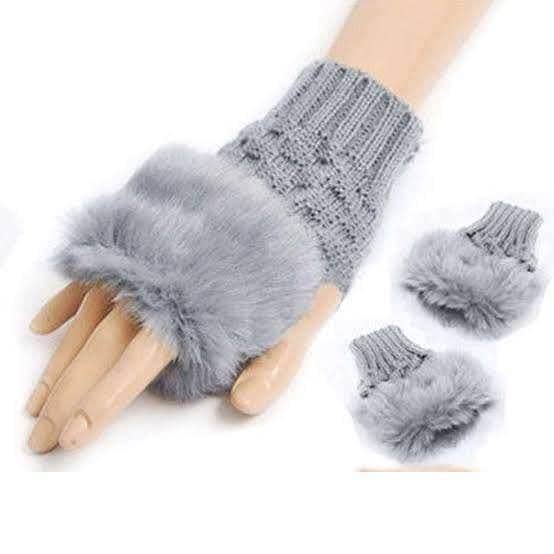 T  Fashion Women Rabbit Fur Hand Wrist Warmer Winter Fingerless Knitted Gloves