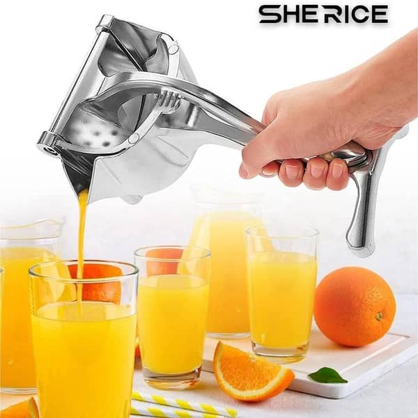 T  Fruit Press Orange Juice Squeezer, Manual Fruit Squeezer, Handheld Lemon Lime Squeezer, Heavy Duty Aluminum Metal, High Juice Yield for Pomegranate Watermelon Grapefruit, with Filter Bag