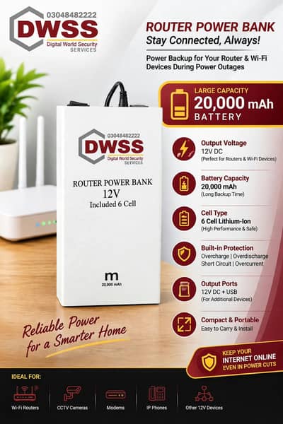 Router Power Bank, 12V Router UPS Backup , WiFi Router UPS , Modem UP