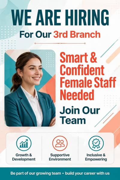 hamri  3rd branch ko females sstaff ki zaroorat hai