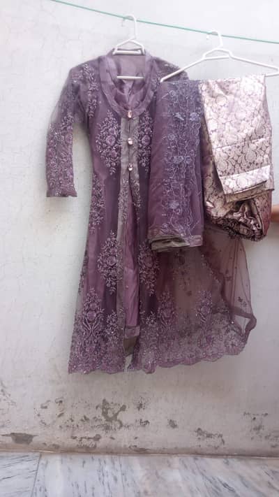 Fancy Net Frock with Net Dupatta & Silk Shalwar (Used)