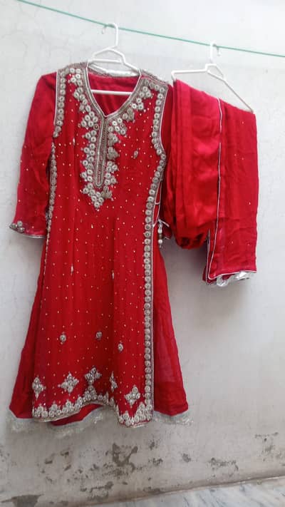 Beautiful Red Chiffon Suit with Silk Shalwar (Used)
