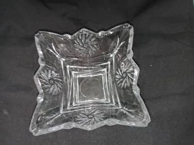Elegant Square Cut Glass Bowl / Decorative Serving Dish (Used)