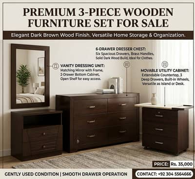3-Piece Dark Brown | dressing table 6-Drawer Mirror | Dressing table