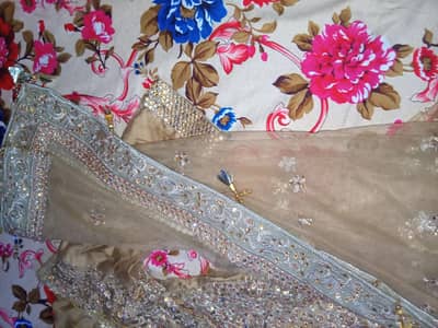 Golden Heavy Embroidered Net Anarkali Maxi-Bridal / party wear .