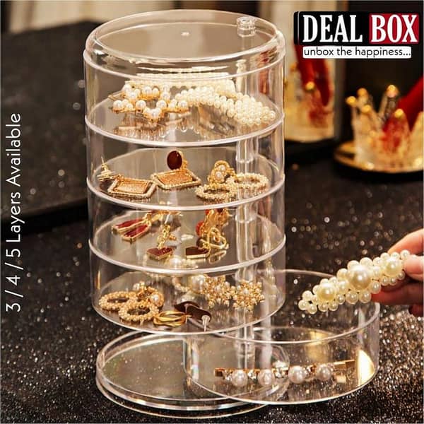T  5 Layer Rotating Jewelry Box Earrings Necklace Ring Storage Organizer