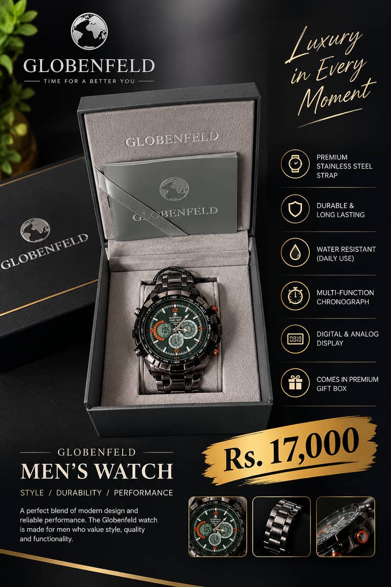 Globenfeld Men's Luxury Digital Analog Watch with Premium Box - Watches ...