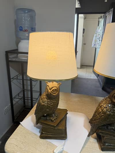Pair of Luxury Vintage Owl Table Lamps – Golden Decorative Design