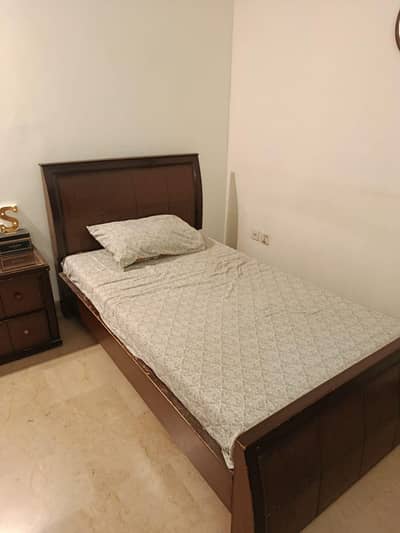 Lasani Wood Pair of Single Beds with Bedside Table