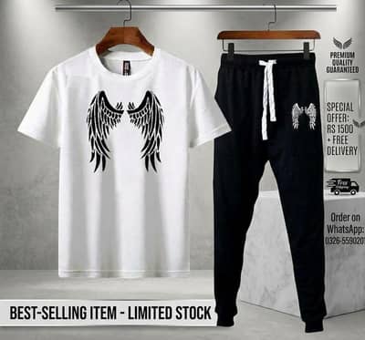 Men's Angel Wings Tracksuit - Premium T-Shirt & Trouser (Free Delivery