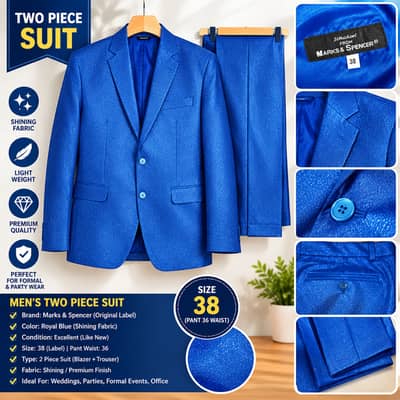 Royal Blue Shining Men's Two Piece Suit